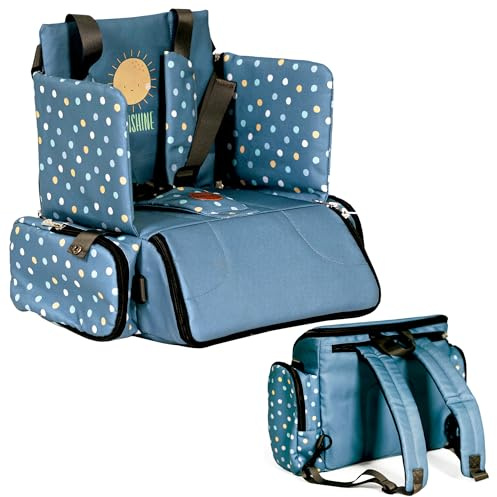 Olmitos - Asiento Elevador para Bebé 3 en 1: Asiento, mochila y bandolera -Universal Correas Ajustable - Montaje Rápido - Bolsillos Prácticos - Compacto para Viajes - Universal (Sunshine)