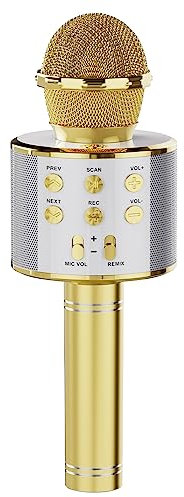 voijump Bluetooth Karaoke Micrófono, 4 en 1 Micrófono inalámbrico, grabadora de Karaoke, Karaoke portátil Cantando Partido Música Inicio KTV, Compatible con Android/iPhone/iPad/PC - Oro