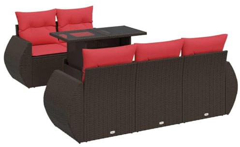 vidaXL 6-Piece Garden Sofa Set with Cushion Brown Poly Rattan Acacia Outdoor Sofa Set Garden Sofa Set Lounge Set Patio Sofa Set