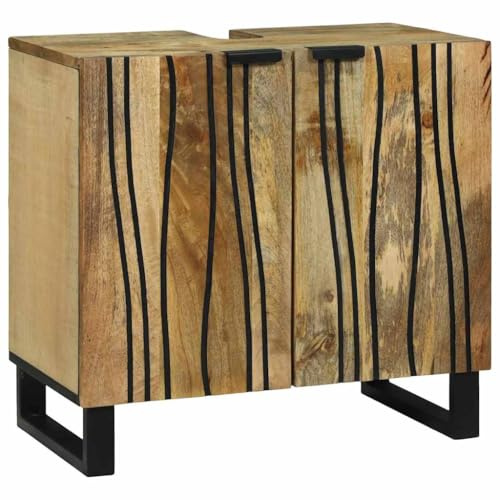 vidaXL Bathroom Sink Cabinet Brown 62 x 33 x 58 cm Engineered Wood | Modern wavy stripes that look fab!, Made from solid mango and acacia wood, Loads of space with 2 swinging doors