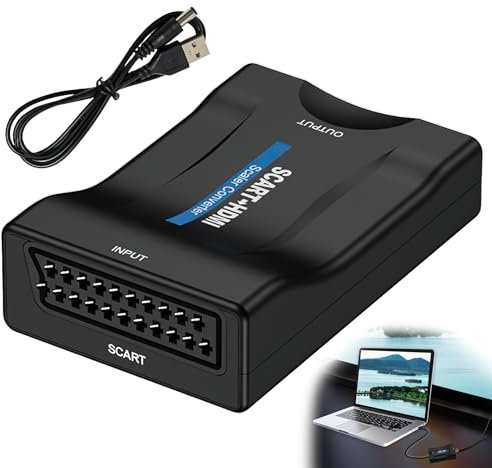 Fogbush Scart to H—DMI Converter, 1M Scart to H-DMI Cable Adapter 720P/1080P Switch Converter Adapter with USB Power Cable for DVD Player TV HDTV Monitor Projector VHS Sky Blu-Ray