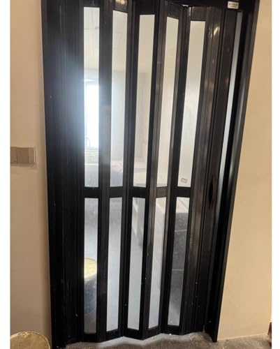 porte accordéon Portes accordéon noires, hauteur 203 cm, portes pliantes sans rail inférieur for vestiaire, salle de bain et chambre, largeur 79, 84, 86, 94 cm, cloison avec panneau acrylique(W 51in/1