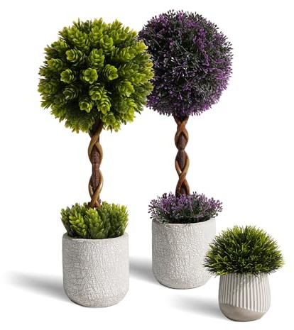 YVONNEYI Sedum Dasyphyllum Pack of 3 Artificial Boxwood in Concrete Pots for Office Decoration, Artificial Plants for Living Room, Bathroom, Bedroom, Kitchen, Table, Office, Room Decoration