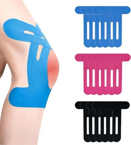 12 Stück Precut Kinesiotapes Knie, Elastisches Knie Tape, Knietapes Vorgeschnitten, Muskel Patch Knieschoner, Vorgeschnittenes Kinesiologie Tape für Sport Joints Support Muskel