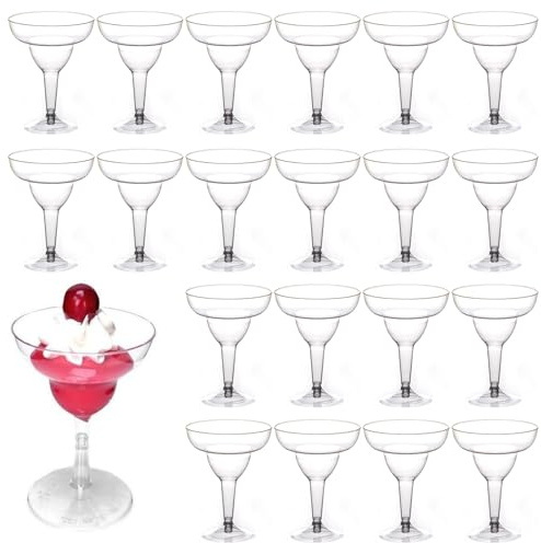 CavspkArt 20 Pcs Martini Glasses Plastic Champagne Cups Clear Stemmed Party Cup Glitter Wine Cocktail Glasses Sparkling Plastic Transparent Cups for Outdoor Garden Anniversary Birthday Weddings