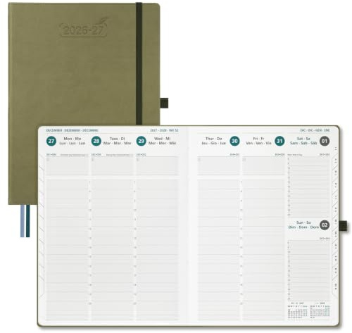 BEZEND Kalender 2026 2027 Buchkalender 1 Woche 2 Seiten A4 (28,5 x 22 cm) | 18 Monate Kalender (Jul 26 - Dez 27), PU-Leder Hardcover, 80 GSM Papier, Kiwi
