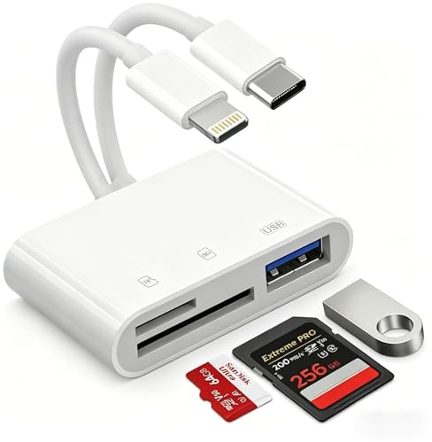 SD Kartenleser iPhone,SD-Card Reader für iPhone/iPad/Kamera,3 in 2 Lightning USB C Card Reader mit SD/Micro-SD/USB3.0,USBC Speicherkartenleser Kartenlesegerät für iPhone/iPad/MacBook/Android/Kamera