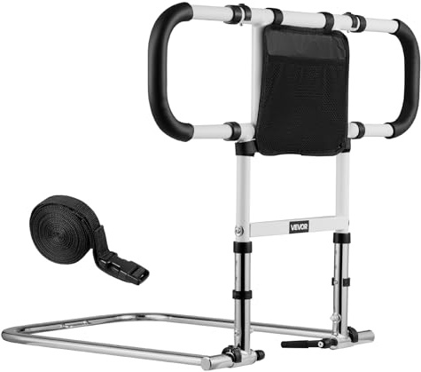 VEVOR Bed Rail for Elderly, Foldable & Extendable Bedside Assist Rail with Side Handles & PU Handrail, Adjustable Height Carbon Steel Pipe Bedside Cane, Senior Bed Bar Fits King, Queen, Full, Twin