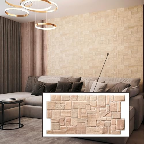 Untitled 3D-Wandpaneele PVC | Stein Optik | 1-20 Platten - 0.5-10 m² | Für Wohnzimmer, Küche & Bad | Einfache DIY-Montage (15, Beige Shell)