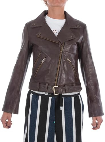 ITALIAN SKINS® Chiodo Donna in Vera Pelle, Full Grain -Made in Italy- (IT, Testo, M, Regular, Regular, Marrone)