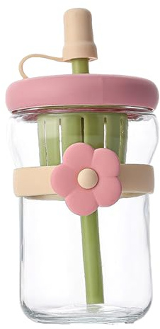 Misaakoeq Gourdes En Verre Réutilisables,Bouteille De Jus En Verre 50cl Avec Bouchon,Tasse Isotherme Anti-Fuites Avec Paille En Silicone - pour Boire Voyage Camping Salle de Sport École Bureau