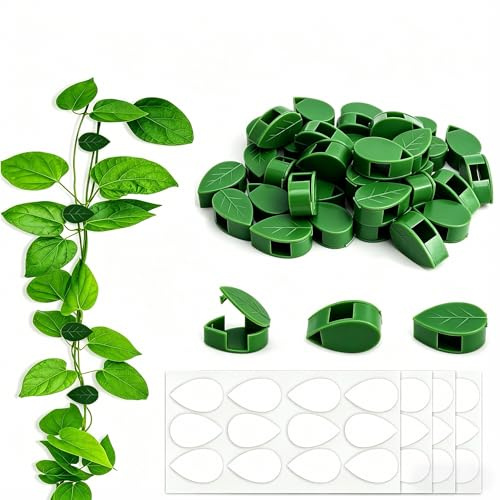 50 Pcs Plant Climbing Wall Clips, Self-Adhesive Vine Support Hooks, for Indoor Climbing Plants Cables and Garden Decoration, Invisible Leaf Shaped Wall Fixture, No-Trace Home Use