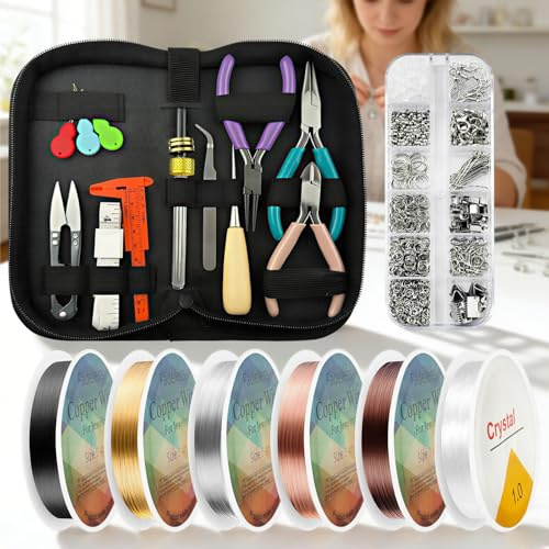 Jewelry Making Supplies Kit: DIY Tools with Pliers, Wires, Charms and Findings for Handmade Bracelets Necklaces Earrings - Home Jewelry Repair Set for Adult Crafters