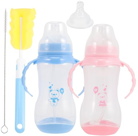 HEMOTON Biberon Bébé à Large Ouverture 320 Ml Lot 2 Pièces Poignée Plastique Changement de Couleur Thermosensible Adapté -né et Voyage