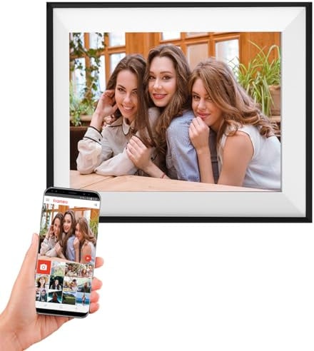 XORO CPF 10C2 Frameo Fotorahmen 10,1, IPS Touch, 16 GB, Schwarz-Weiß | Fotos & Videos per Frameo App/WLAN teilen, Auto-Rotation, USB & microSD, Kalender, Wetteranzeige und Offline-Wiedergabe