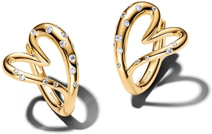 Pandora Essence Organisch Geformte Steinbesetzte Herz-Creolen mit 14K vergoldeter Metalllegierung und Zirkonia, 264664C01