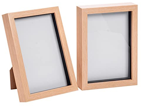 Nicola Spring 3D Shadow Box Photo Frame - A5 (6 x 8) - 3D Photo Frame Picture Frame Memory Box Display Case for Photos, Memorabilia, Artworks, Crafts, Decoration, A5(6x8inch) Light Wood - Set of 2