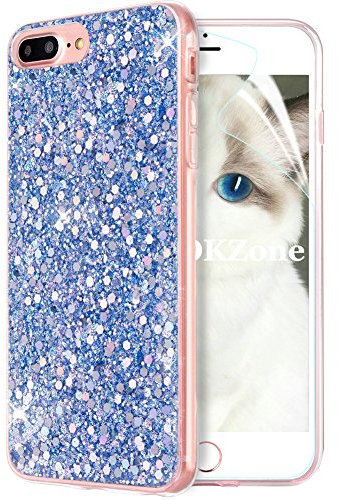 OKZone Funda iPhone 8 Plus,Funda iPhone 7 Plus, Cárcasa Brilla Glitter Brillante TPU Silicona Parachoque Teléfono Smartphone Funda Móvil Case para Apple iPhone 7 Plus/iPhone 8 Plus (Azul)