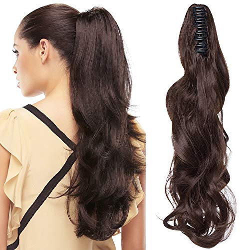SEGO Ponytail Extension Pferdeschwanz Haarteil Haarverlängerung Zopf Hair Piece Haar Voluminös Wavy wie Echthaar Mittel braun Gewellt-18(45cm)-140g