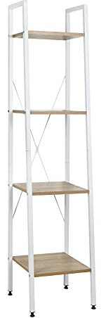 WOLTU Standregal Badregal Bücherregal Küchenregal Schuhregal aus Holz und Stahl, mit 4 Ablagen, ca. 34 x 35 x 148 cm, Weiß + Hell Eiche RGB9284whe