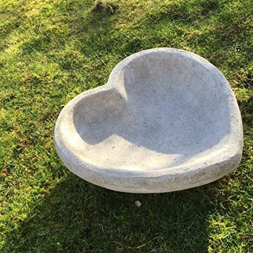 Discount Garden Statues Love Heart Shaped Bird Bath Bowl Solid and Heavy Stone Cast
