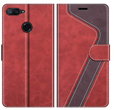 MOBESV Custodia per Xiaomi Mi 8 Lite, Cover a Libro Magnetica Custodia in Pelle per Xiaomi Mi 8 Lite, Elegante Rosso