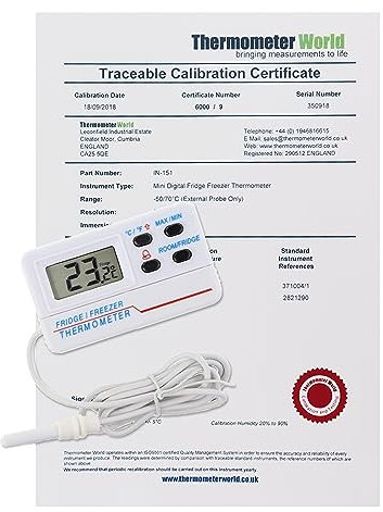 Calibrated Digital Fridge Freezer Thermometer With 2 Point Traceable Calibration Certificate