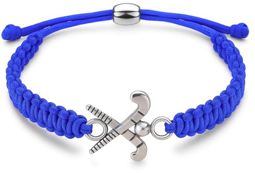 Sportybella Bracelet à breloques de hockey sur gazon - Bracelets réglables pour filles avec breloque en forme de crosse de hockey sur gazon. Bijoux cadeaux pour joueurs de hockey sur gazon, équipes et