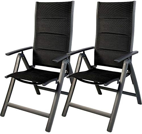 FineHome 2er Set Comfort Gartenstuhl Hochlehner gepolstert 6-Fach verstellbar Aluminium zusammenklappbar witterungsbeständiges