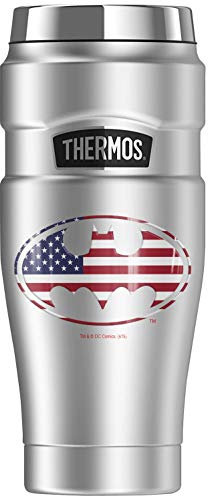 THERMOS Verre de voyage en acier inoxydable avec logo du drapeau américain américain Batman, isolation sous vide et double paroi 16oz