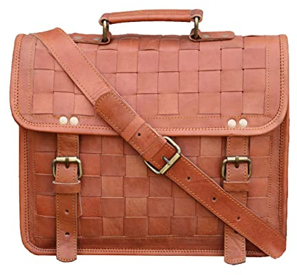 HG-LTHR 33 Cm echt Leder Laptoptasche Umhängetasche Schultertasche Kuriertasche FahrradTasche SchulTasche Wasserdicht Vintage Herren Damen Geschenk Leather messenger bag