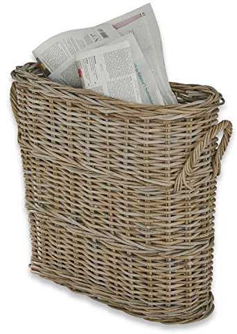 Loberon Korb Numenar, hochwertige Handarbeit, dezentes Antik-Finish, stabiles Geflecht, Aufbewahrung, Zeitungshalter, Rattan, antikbraun