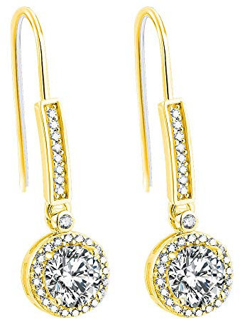 Strahlende Ohrringe, Ohrhänger für Damen aus 925er Sterling Silber Hängend lang rund Tropfen Circle Kreis Zirkonia mit Haken und Kristall Schmuck Hängende Ohrstecker (Gold)