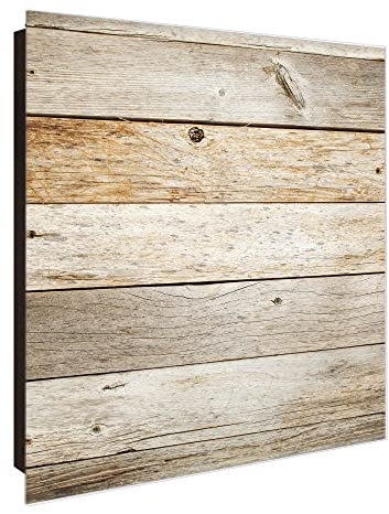 banjado® Großer Schlüsselkasten Glas/Schlüsselbox 30cm x 30cm mit 50 Haken - Motiv Graues Holz/Schlüsselkasten modern für Schlüsselaufbewahrung mit beschreibbarer, magnetischer Glastür
