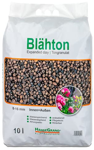 HanseGrand Blähton Tongranulat Beutel Hydrokultursubstrat Pflanzkästen Kübel Pflanztöpfe Drainagematerial 10 Liter Sack