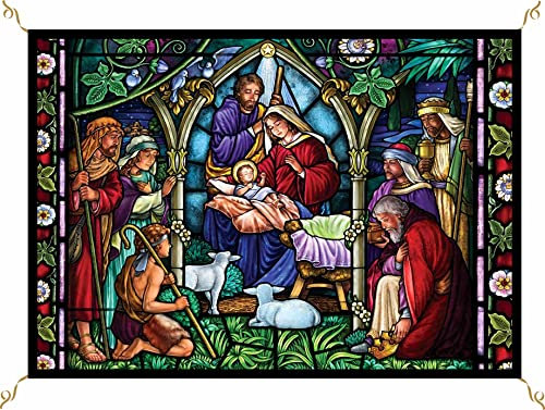Porras E&B Balconera Navidad Colgaduras niño Jesús Dios ha Nacido Papa Noel Paloma Rayos Magos Belén Portal de Belén Nieve (70 X 100 cm) Tela Blanca