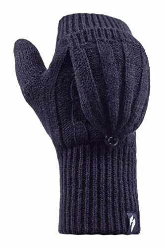 HEAT HOLDERS - Damen Thermo Fingerlose Handschuhe mit Fäustlinge Kappe | Winter Handschuhe mit Plüsch Fleecefutter (Einheitsgröße, Marine)