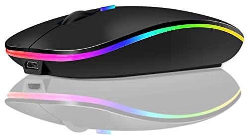 LEAPEST Wireless Mouse for Laptop, Rechargeale Bluetooth Mouse for Computer -LED Dual Mode(USB 2.4Ghz + Bluetooth 5.1) Silent Mouse with USB C Adapter (Black)