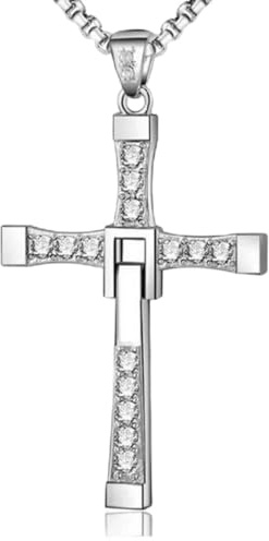 ZAGZIG Fast Cross Halskette Herrenkette Dominic Toretto Edelstahl Schmuck Strass Gold Halskette Zubehör Geschenk
