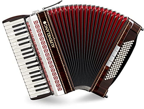 Alpenklang Pro Akkordeon IV 96 M Palisander, 38 Diskant-Tasten aus Perlmutt | 96 Bässe, 10 Diskant-Register, 4-chörig im Diskant, 4-chörig im Bass, Doppeltremolo (Musette-Register), Gewicht: 10, 3 kg