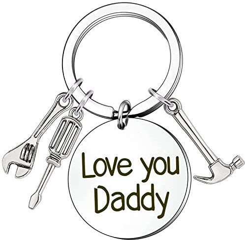 NOCHME Edelstahl Schlüsselanhänger Männer Für Papa, 25mm Love You Daddy Edel Personalisiert Schlüsselring Gravur Für Papa Opa Herren Geschenk Schlüsselringe Für Vatertag Geburtstag Mit Box, Silber