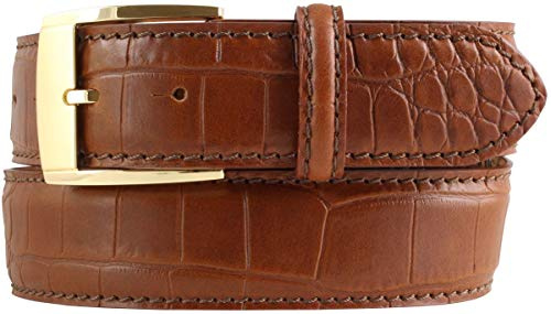 BELTINGER Gürtel mit goldener Gürtelschnalle und Krokoprägung 4 cm | Leder-Gürtel 40mm Kroko-Optik | Kroko-Muster 4cm | Tabac 80cm