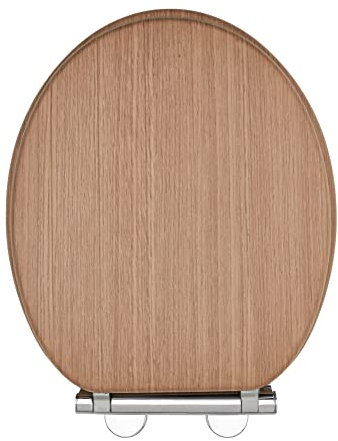 AQUALONA® Premium Tongue and Groove Soft Close Toilet Seat - Moulded Wood - Stainless Steel Slow Close Hinges - Wipe Clean - Contemporary Design - Durable (Oak Tongue and Groove Toilet Seat)