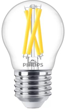 Philips Master LED E27 Golfball Filament Clear Dimmable LED Bulb – Dim to Warm 2200K–2700K, CRI 90+ Best Colour Rendering, Energy Efficient 40W Incandescent Replacement, Filament Lamp