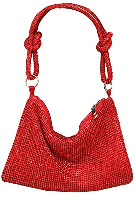CORIOS Abendtasche Damen Strass Clutch Bag Shiny Diamant Handtasche Strasssteine Schultertasche Glitzer Umhängetasche Klein Tasche für Hochzeit Abschlussball Bankett-Party Rot