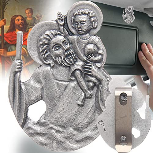Vibratis Saint Christophe pour Voiture avec Clip - Saint Patron des Voyageurs (Automobilistes, Trains, Avion...) Accessoire Porte Bonheur Voiture, Camping Car [Garanti À Vie]