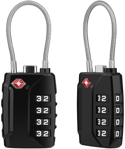 Diyife Serrure à Bagages TSA, [Lot de 2] Cadenas à Code 4 Chiffres, Cadenas Valise à Combinaison Cadenas à Bagages, pour Valises, Sacs de Sport, Sacs à Dos - Noir