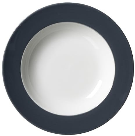Ritzenhoff & Breker Doppio Suppenteller, 1 Stück, Teller tief mit farbigem Rand, Essteller, Porzellan, Anthrazit, Ø 22 cm, 430219