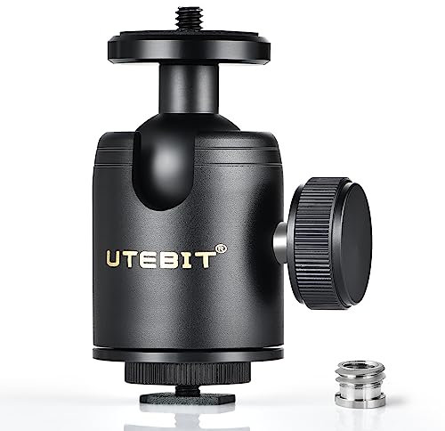 UTEBIT Testa a Sfera, 30mm Ball Head Metallo Testa Treppiede Supporto 360 Panoramico con Adattatore Hotshoe da 1/4'' per Fotocamere, DSLR, Treppiede, Monopiede, Flash, Monitor LCD, Carico di 10KG