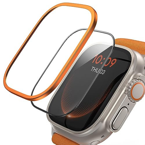 Lamicall Displayschutz für Apple Watch Ultra 2 / Ultra 49mm - 2025 Metall Rahmen +2 Stück Schutzfolie, 9H Schutzglas Wasserdicht, Volle Abdeckung Screen Protector für iWatch Ultra 49mm Folie